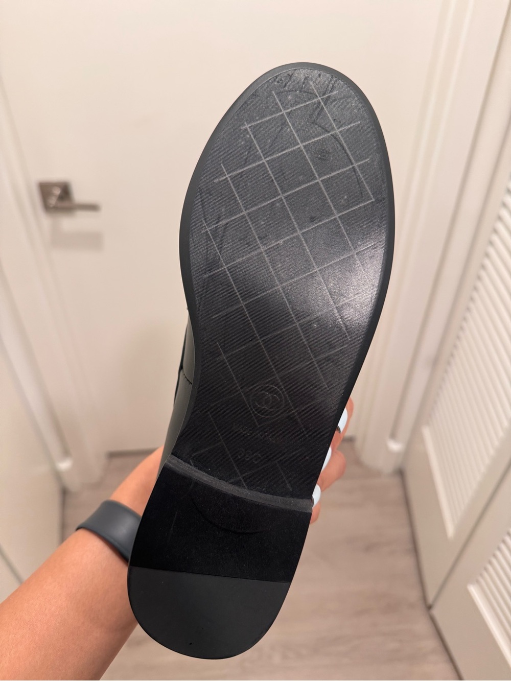 Quilted Leather Black Loafers with Gold CC Logo - Picture 3 of 4